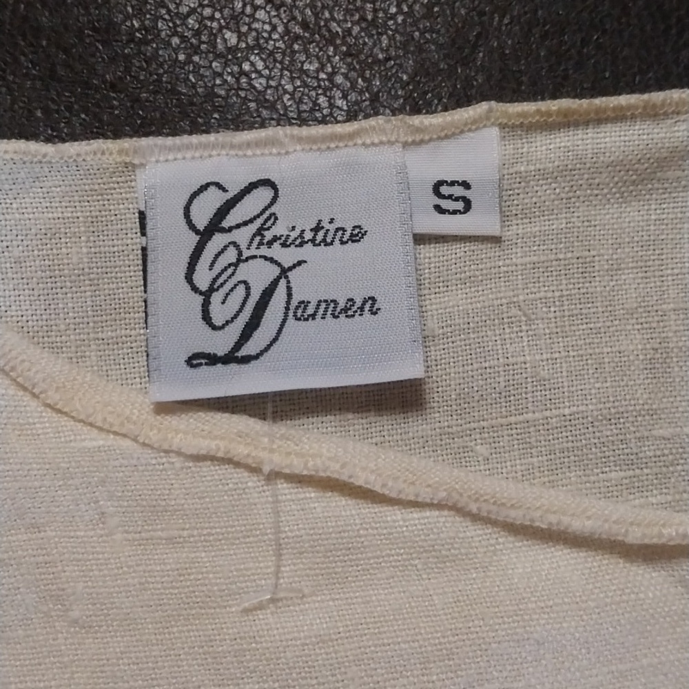 Christine Damen Size Small Linen Sheer Rayon Hem Shirt Yellow - Picture 7 of 8
